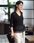 【ドゥクラッセ/DoCLASSE】のシアーリブ・裾フリルトップス/Vネック ブラック|ID: prp329100004933924 ipo3291000000037140088