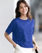 【ドゥクラッセ/DoCLASSE】のシアーレイヤードニット・パール付きトップス ロイヤルブルー|ID: prp329100004933951 ipo3291000000037102317