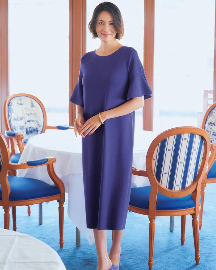 【ドゥクラッセ/DoCLASSE】のUVニット・袖フレアサックワンピ インテリア・キッズ・メンズ・レディースファッション・服の通販 founy(ファニー) https://founy.com/ ファッション Fashion レディースファッション Fashion for Women ワンピース Dresses ストレート Straight, Straight Cut フレア Flare, Flared エレガント 上品 Elegant |ID: prp329100004933954 ipo3291000000037098137