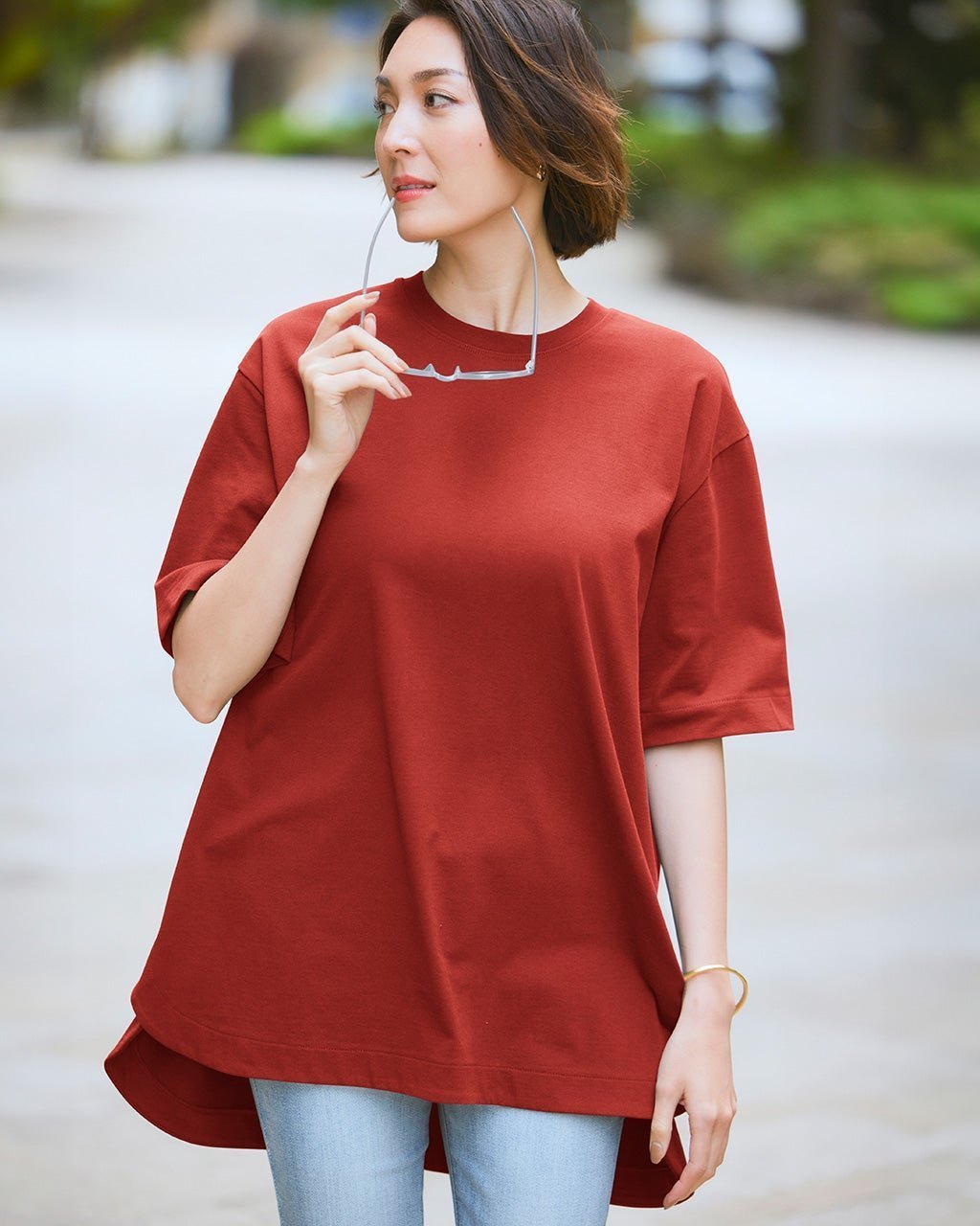 【ドゥクラッセ/DoCLASSE】の高密度シルコットン・5分袖ロングT/70cm インテリア・キッズ・メンズ・レディースファッション・服の通販 founy(ファニー) 　ファッション　Fashion　レディースファッション　Fashion for Women　トップス・カットソー　Cut & Sew Tops　スマート　Smart, Elegant　チュニック　Tunic, Long Top　フォルム　Silhouette, Form　ロング　Long, Long-Length　夏　Summer　テラコッタ|ID: prp329100004933964 ipo3291000000037032245