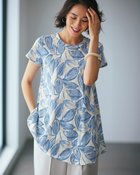 【ドゥクラッセ/DoCLASSE】の綿スラブ・クルーネックチュニック 人気、トレンドファッション・服の通販 founy(ファニー) ファッション Fashion レディースファッション Fashion for Women トップス・カットソー Cut & Sew Tops アシンメトリー Asymmetrical Style カットソー Cut and Sewn Top チュニック Tunic, Long Top フレア Flare, Flared プリント Print, Printed Pattern 夏 Summer thumbnail ベージュ&times;ブルー|ID: prp329100004933973 ipo3291000000037032287