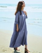 【ドゥクラッセ/DoCLASSE】のバンドカラー・コットン混シャツワンピース ブルー・パターン|ID: prp329100004934018 ipo3291000000037032445