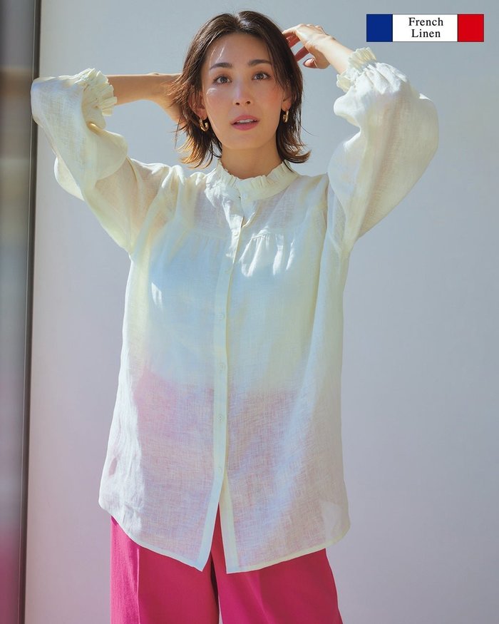 【ドゥクラッセ/DoCLASSE】の甘織りリネン・フリルデザインブラウス インテリア・キッズ・メンズ・レディースファッション・服の通販 founy(ファニー) https://founy.com/ ファッション Fashion レディースファッション Fashion for Women トップス・カットソー Cut & Sew Tops シャツ・ブラウス・オフィスカジュアル Elegant Blouses & Button-Ups シンプル Simple, Minimal スタンド Stand Collar, Upright Stand スリーブ Sleeve, Long Sleeve / Short Sleeve フランス France, French フリル Frill, Ruffle プレミアム Premium, High-End リネン Linen, Linen Fabric エレガント 上品 Elegant |ID: prp329100004934033 ipo3291000000037102352