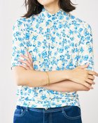【ドゥクラッセ/DoCLASSE】のUVスラブ・ギャザーハイネックブラウス5分袖 ベージュ&times;ブルー|ID: prp329100004934037 ipo3291000000037256678