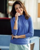 【ドゥクラッセ/DoCLASSE】のUVスラブ・ギャザーハイネックブラウス7分袖 ブルー|ID: prp329100004934038 ipo3291000000037098176