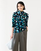 【ドゥクラッセ/DoCLASSE】のUVスラブ・ギャザーハイネックブラウス7分袖 ブルーxブラック|ID: prp329100004934038 ipo3291000000037098179