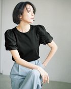 【ドゥクラッセ/DoCLASSE】のスカラップパフ袖・異素材トップス ブラック|ID: prp329100004934059 ipo3291000000037256748