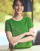 【ドゥクラッセ/DoCLASSE】の柄編みボーダー・クルーネック半袖ニット グリーン|ID: prp329100004934126 ipo3291000000037098310