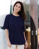 【ドゥクラッセ/DoCLASSE】のハイツイスト天竺・5分袖裏配色ニット/長め丈 ミッドナイトブルー|ID: prp329100004934170 ipo3291000000037098331