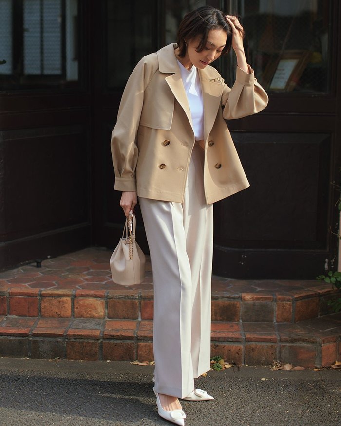 【ドゥクラッセ/DoCLASSE】のストレッチ・ショートダブルジャケット インテリア・キッズ・メンズ・レディースファッション・服の通販 founy(ファニー) https://founy.com/ ファッション Fashion レディースファッション Fashion for Women アウター Coat / Outerwear Collection レディースジャケット・軽アウター Jackets ショート Short, Short Length ジャケット Jacket, Outerwear ツイル Twist, Twisted Detail トレンチ Trench, Trench Coat |ID: prp329100004934200 ipo3291000000037102518