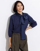 【ドゥクラッセ/DoCLASSE】のボウタイデザイン・7分袖異素材プルオーバー 人気、トレンドファッション・服の通販 founy(ファニー) ファッション Fashion レディースファッション Fashion for Women トップス・カットソー Cut & Sew Tops シャツ・ブラウス・オフィスカジュアル Elegant Blouses & Button-Ups ロングTシャツ・Tシャツ Longline T-Shirts & Tees カジュアルプルオーバー・ニットトップス Pullovers & Knit Tops / Casual Pullovers カットソー・ベーシックTシャツ Cut-and-Sewn Tops / Stretch Tees & Basics エレガント 上品 Elegant カットソー Cut and Sewn Top サテン Satin, Glossy Fabric ハイネック High Neck, Mock Neck thumbnail ミッドナイトブルー|ID: prp329100004934211 ipo3291000000037033248