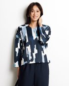 【ドゥクラッセ/DoCLASSE】のダブル編みジャージー・Vネックプルオーバー ネイビーパターン|ID: prp329100004934217 ipo3291000000037093352