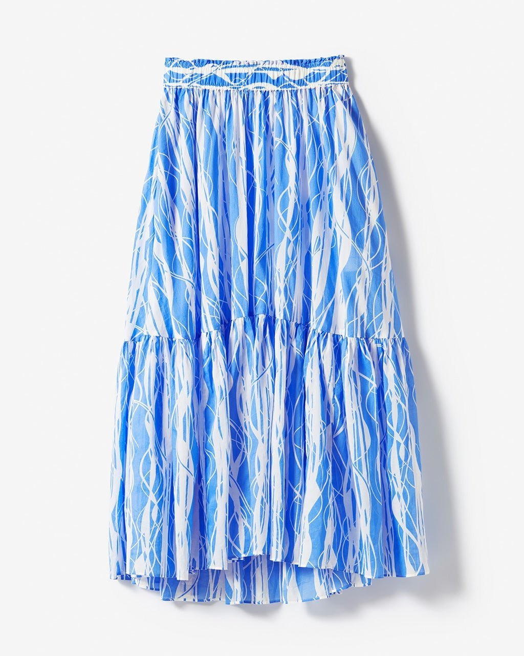 【ドゥクラッセ/DoCLASSE】のコットンローン・プリントティアードスカート インテリア・キッズ・メンズ・レディースファッション・服の通販 founy(ファニー) 　ファッション　Fashion　レディースファッション　Fashion for Women　スカート　Skirts　ティアードスカート　Tiered Skirts　ギャザー　Gathered, Ruffled　ティアード　Tiered, Tiered Style　ハンド　Hand, Handmade　プリント　Print, Printed Pattern　夏　Summer　ブルー|ID: prp329100004934273 ipo3291000000037033459