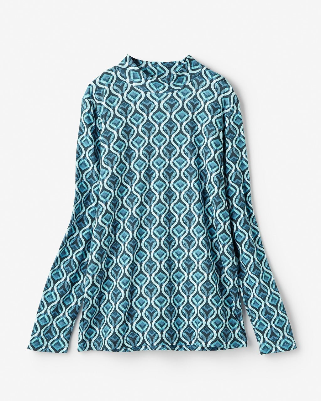 【ドゥクラッセ/DoCLASSE】の超長綿・ハイネック/総柄 インテリア・キッズ・メンズ・レディースファッション・服の通販 founy(ファニー) 　ファッション　Fashion　レディースファッション　Fashion for Women　トップス・カットソー　Cut & Sew Tops　シャツ・ブラウス・オフィスカジュアル　Elegant Blouses & Button-Ups　ロングTシャツ・Tシャツ　Longline T-Shirts & Tees　カットソー・ベーシックTシャツ　Cut-and-Sewn Tops / Stretch Tees & Basics　なめらか　Smooth, Silky Texture　カットソー　Cut and Sewn Top　タートルネック　Turtleneck, High Neck　ハイネック　High Neck, Mock Neck　ネイビー&times;ブルー|ID: prp329100004934401 ipo3291000000037033926