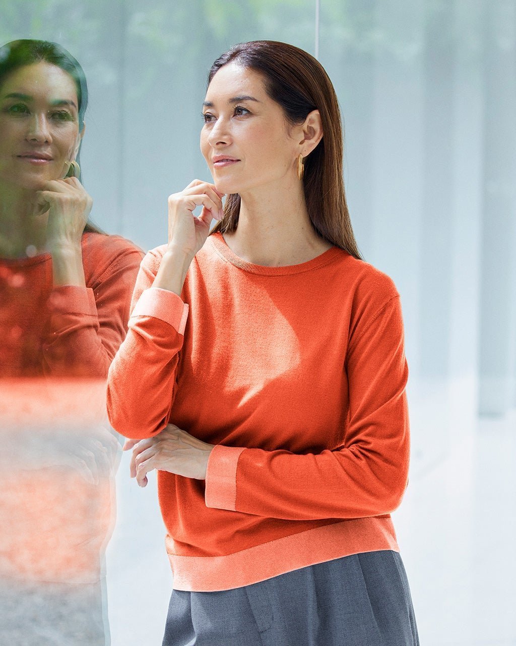 【ドゥクラッセ/DoCLASSE】のカリアッジ・ハイゲージクルーネック インテリア・キッズ・メンズ・レディースファッション・服の通販 founy(ファニー) 　ファッション　Fashion　レディースファッション　Fashion for Women　トップス・カットソー　Cut & Sew Tops　ニット　Knit Tops & Sweaters　イタリア　Italy　セーター　Sweater, Knitwear　冬　Winter / This Winter　オレンジ|ID: prp329100004934459 ipo3291000000037034133