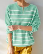 【ドゥクラッセ/DoCLASSE】のミラノリブ・キーネックボーダープルオーバー グリーン・パターン|ID: prp329100004934492 ipo3291000000037034263