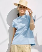 【ドゥクラッセ/DoCLASSE】の高密度コットン天竺・プチハイネック/フレンチ袖 サックス|ID: prp329100004934549 ipo3291000000037103017