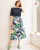 【ドゥクラッセ/DoCLASSE】の異素材コンボ・ワンピース/5分袖 パープル・パターン|ID: prp329100004934573 ipo3291000000037140466