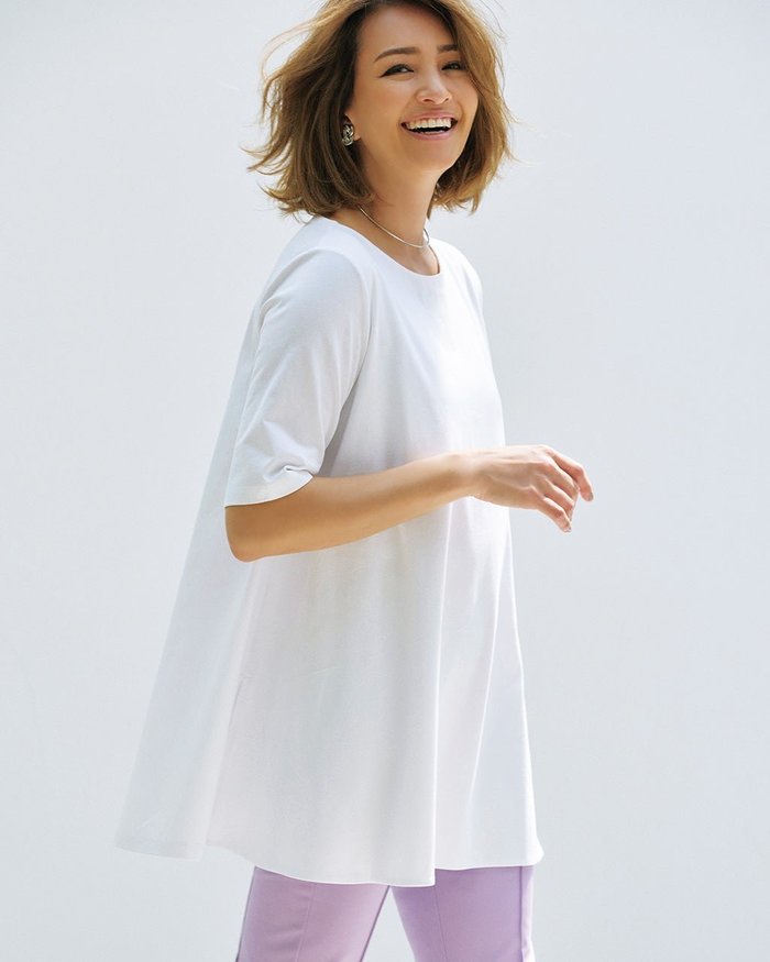 【ドゥクラッセ/DoCLASSE】のフレアAライン/5分袖・ドゥクラッセTシャツファイン インテリア・キッズ・メンズ・レディースファッション・服の通販 founy(ファウニー) https://founy.com/ ファッション Fashion レディースファッション Fashion for Women トップス・カットソー Cut & Sew Tops シャツ・ブラウス・オフィスカジュアル Elegant Blouses & Button-Ups ロングTシャツ・Tシャツ Longline T-Shirts & Tees カットソー・ベーシックTシャツ Cut-and-Sewn Tops / Stretch Tees & Basics カットソー Cut and Sewn Top 抗菌 Antibacterial, Bacteria-Resistant ダブル Double, Double-Breasted なめらか Smooth, Silky Texture フレア Flare, Flared フロント Front, Front Design ベーシック Basic, Essential エレガント 上品 Elegant |ID: prp329100004934574 ipo3291000000037034594