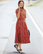 【ドゥクラッセ/DoCLASSE】のコットンボイル・ミモレ丈ドレス/ベルト付き オレンジパターン|ID: prp329100004934575 ipo3291000000037034600