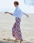 【ドゥクラッセ/DoCLASSE】のドレープサテン・ワイドパンツ/プリント パープル・パターン|ID: prp329100004934579 ipo3291000000037103057