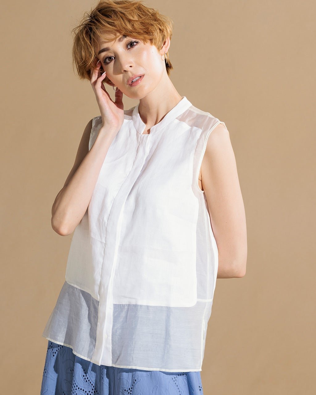 【ドゥクラッセ/DoCLASSE】のシアーデザイン・ノースリーブシャツ 人気、トレンドファッション・服の通販 founy(ファニー) 　ファッション　Fashion　レディースファッション　Fashion for Women　トップス・カットソー　Cut & Sew Tops　キャミソール&ノースリーブ　Camisoles & Sleeveless Tops　シャツ・ブラウス・オフィスカジュアル　Elegant Blouses & Button-Ups　コンパクト　Compact, Small Size　リネン　Linen, Linen Fabric　 other-1|ID: prp329100004934604 ipo3291000000037034740