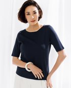 【ドゥクラッセ/DoCLASSE】のボートネック/5分袖・ドゥクラッセTシャツ(58cm丈) ミッドナイトブルー|ID: prp329100004934606 ipo3291000000037034752