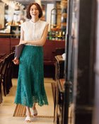 【ドゥクラッセ/DoCLASSE】のスカラップレース・マーメイドスカート ブルーグリーン|ID: prp329100004934622 ipo3291000000037257940