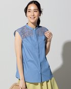 【ドゥクラッセ/DoCLASSE】のショルダーレース・ノースリーブブラウス 人気、トレンドファッション・服の通販 founy(ファニー) ファッション Fashion レディースファッション Fashion for Women トップス・カットソー Cut & Sew Tops キャミソール&ノースリーブ Camisoles & Sleeveless Tops シャツ・ブラウス・オフィスカジュアル Elegant Blouses & Button-Ups なめらか Smooth, Silky Texture タイプライター Typewriter Fabric, Crisp Cotton レース Lace, Lace Fabric エレガント 上品 Elegant thumbnail サックス|ID: prp329100004934652 ipo3291000000037034941