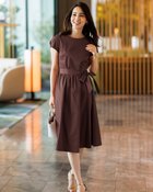 【ドゥクラッセ/DoCLASSE】のストレッチピケ・フレアワンピース/ベルト付 ブラウン|ID: prp329100004934666 ipo3291000000037140656