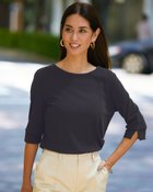 【ドゥクラッセ/DoCLASSE】のハイカウントコットン・ボートネック/7分袖 チャコール|ID: prp329100004934752 ipo3291000000037258123