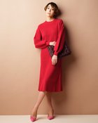 【ドゥクラッセ/DoCLASSE】の片畦編み・パフスリーブワンピース レッド|ID: prp329100004934779 ipo3291000000037258202