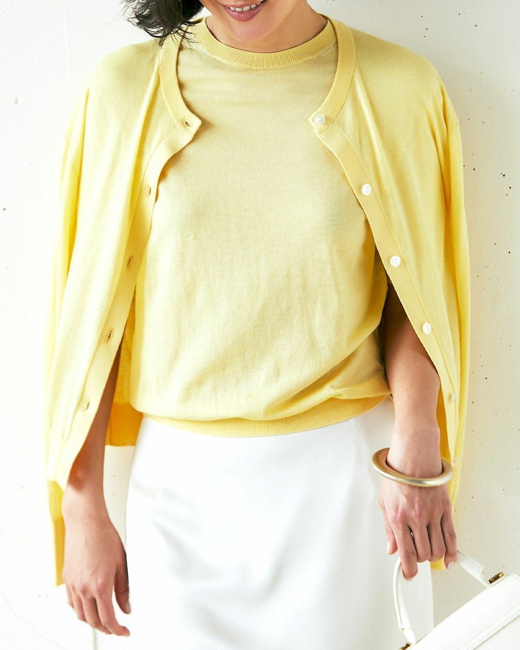 【ドゥクラッセ/DoCLASSE】の綿シルクニット・クルーカーディガン インテリア・キッズ・メンズ・レディースファッション・服の通販 founy(ファニー) 　ファッション　Fashion　レディースファッション　Fashion for Women　トップス・カットソー　Cut & Sew Tops　ニット　Knit Tops & Sweaters　カーディガン・羽織り　Layered Style Cardigans　おすすめ　Recommended / Our Picks　アンサンブル　Ensemble Set　カーディガン　Cardigan, Knitwear　サマー　Summer, Summer Style　シルク　Silk, 100% Silk　ノースリーブ　Sleeveless, No-Sleeve　バランス　Balance, Style Balance　イエロー|ID: prp329100004934830 ipo3291000000037035552