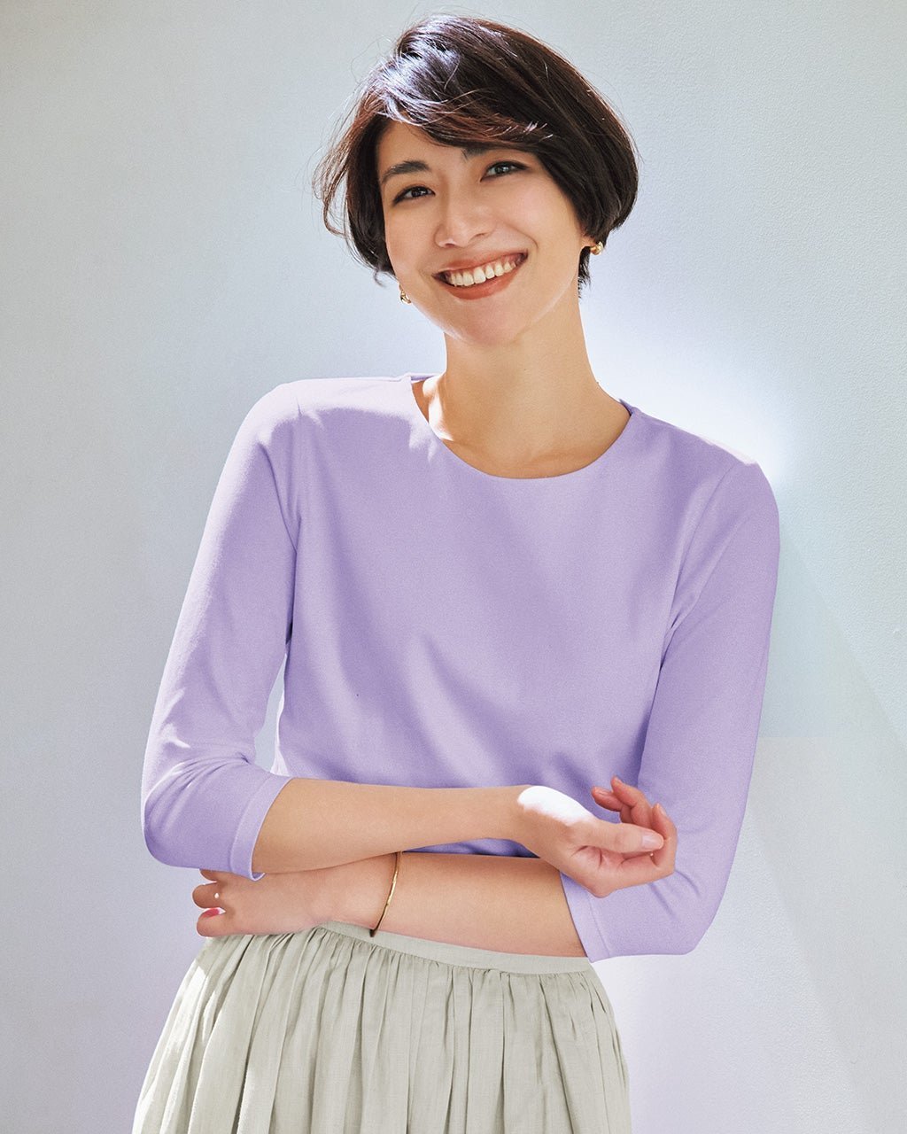 【ドゥクラッセ/DoCLASSE】のクルーネック/7分袖・ドゥクラッセTシャツ インテリア・キッズ・メンズ・レディースファッション・服の通販 founy(ファニー) 　ファッション　Fashion　レディースファッション　Fashion for Women　トップス・カットソー　Cut & Sew Tops　シャツ・ブラウス・オフィスカジュアル　Elegant Blouses & Button-Ups　ロングTシャツ・Tシャツ　Longline T-Shirts & Tees　カットソー・ベーシックTシャツ　Cut-and-Sewn Tops / Stretch Tees & Basics　カットソー　Cut and Sewn Top　ジャケット　Jacket, Outerwear　人気　Popular, Best Seller　リラックス　Relax, Relaxed Fit　エレガント 上品　Elegant　ビジネス 仕事 通勤　Business / Work / Commuting　ラベンダー|ID: prp329100004934848 ipo3291000000037035610