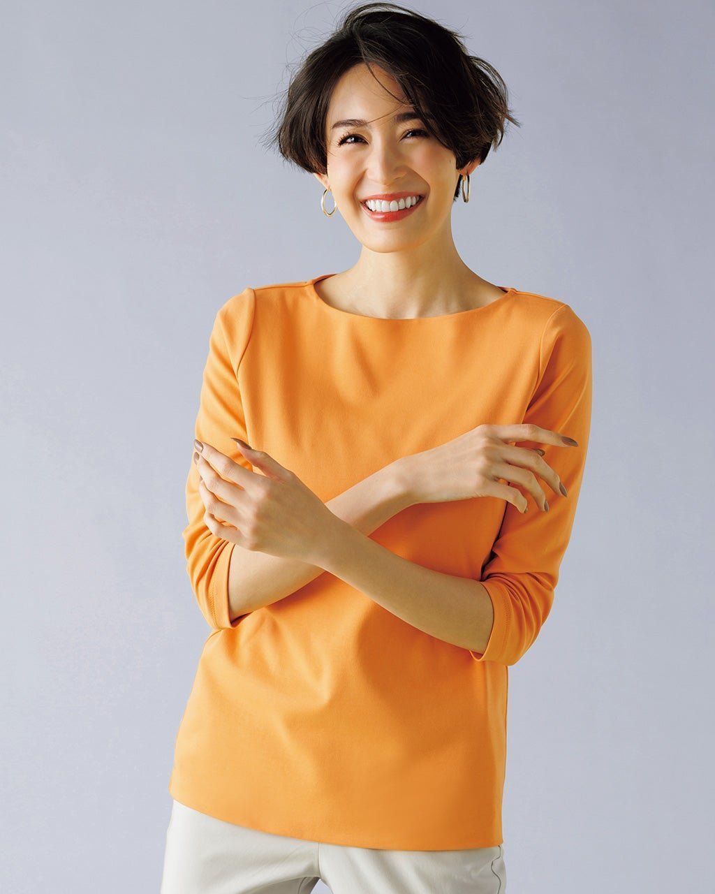 【ドゥクラッセ/DoCLASSE】のボートネック/7分袖・ドゥクラッセTシャツ(58cm丈) インテリア・キッズ・メンズ・レディースファッション・服の通販 founy(ファニー) 　ファッション　Fashion　レディースファッション　Fashion for Women　トップス・カットソー　Cut & Sew Tops　シャツ・ブラウス・オフィスカジュアル　Elegant Blouses & Button-Ups　ロングTシャツ・Tシャツ　Longline T-Shirts & Tees　カットソー・ベーシックTシャツ　Cut-and-Sewn Tops / Stretch Tees & Basics　カットソー　Cut and Sewn Top　人気　Popular, Best Seller　ライトオレンジ|ID: prp329100004934856 ipo3291000000037035655