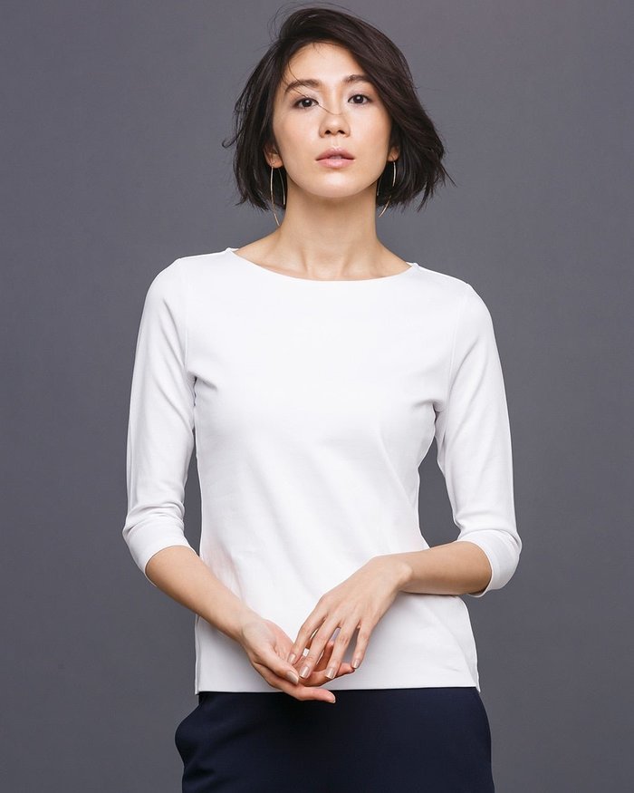 【ドゥクラッセ/DoCLASSE】のボートネック/7分袖・ドゥクラッセTシャツ(58cm丈) インテリア・キッズ・メンズ・レディースファッション・服の通販 founy(ファウニー) https://founy.com/ ファッション Fashion レディースファッション Fashion for Women トップス・カットソー Cut & Sew Tops シャツ・ブラウス・オフィスカジュアル Elegant Blouses & Button-Ups ロングTシャツ・Tシャツ Longline T-Shirts & Tees カットソー・ベーシックTシャツ Cut-and-Sewn Tops / Stretch Tees & Basics カットソー Cut and Sewn Top 人気 Popular, Best Seller |ID: prp329100004934856 ipo3291000000037258390