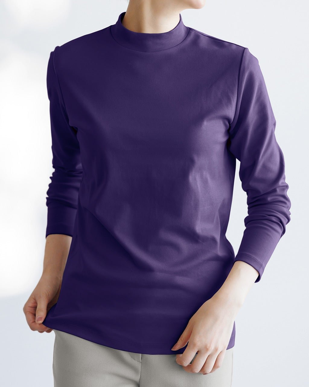 【ドゥクラッセ/DoCLASSE】の超長綿・モックネック/無地 インテリア・キッズ・メンズ・レディースファッション・服の通販 founy(ファニー) 　ファッション　Fashion　レディースファッション　Fashion for Women　トップス・カットソー　Cut & Sew Tops　シャツ・ブラウス・オフィスカジュアル　Elegant Blouses & Button-Ups　ロングTシャツ・Tシャツ　Longline T-Shirts & Tees　カットソー・ベーシックTシャツ　Cut-and-Sewn Tops / Stretch Tees & Basics　なめらか　Smooth, Silky Texture　インナー　Innerwear　カットソー　Cut and Sewn Top　カーディガン　Cardigan, Knitwear　ジャケット　Jacket, Outerwear　スウェット / スエット　Sweatshirt, Sweatwear　セーター　Sweater, Knitwear　チェック　Check, Plaid, Tartan　モックネック　Mock Neck, Short Turtleneck　無地　Plain, Solid Color　茄子紺|ID: prp329100004934880 ipo3291000000037035736