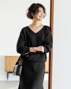 【ドゥクラッセ/DoCLASSE】の片畦編み・Vネックパフ袖セーター ブラック|ID: prp329100004934881 ipo3291000000037141152