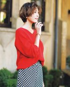 【ドゥクラッセ/DoCLASSE】の片畦編み・Vネックパフ袖セーター レッド|ID: prp329100004934881 ipo3291000000037141160