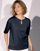 【ドゥクラッセ/DoCLASSE】のパールキーネック/6分袖・ドゥクラッセTシャツ ミッドナイトブルー|ID: prp329100004934929 ipo3291000000037258597