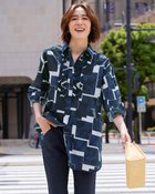 【ドゥクラッセ/DoCLASSE】のコットンボイル・プリントフリルシャツ ネイビーパターン|ID: prp329100004934964 ipo3291000000037098786