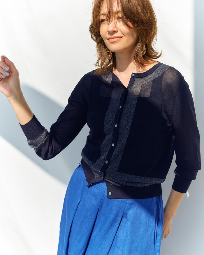 【ドゥクラッセ/DoCLASSE】のラメ切替え・クルーネックカーディガン インテリア・キッズ・メンズ・レディースファッション・服の通販 founy(ファニー) https://founy.com/ ファッション Fashion レディースファッション Fashion for Women トップス・カットソー Cut & Sew Tops カーディガン・羽織り Layered Style Cardigans カーディガン Cardigan, Knitwear |ID: prp329100004935024 ipo3291000000037141425