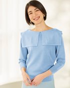 【ドゥクラッセ/DoCLASSE】の総針編み・スクエアカラーニット サックス|ID: prp329100004935083 ipo3291000000037235347