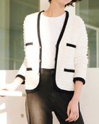 【ドゥクラッセ/DoCLASSE】のツイーディニット・トリミングジャケット ホワイト|ID: prp329100004935127 ipo3291000000037141596