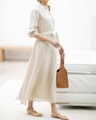 【ドゥクラッセ/DoCLASSE】のソフトクロス・カシュクールシャツワンピース ベージュストライプ|ID: prp329100004935143 ipo3291000000037036601