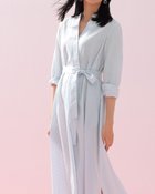 【ドゥクラッセ/DoCLASSE】のソフトクロス・カシュクールシャツワンピース ブルーストライプ|ID: prp329100004935143 ipo3291000000037235573