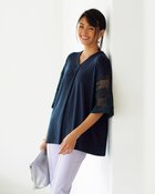 【ドゥクラッセ/DoCLASSE】の袖レース・タックVチュニック ネイビー|ID: prp329100004935183 ipo3291000000037235832