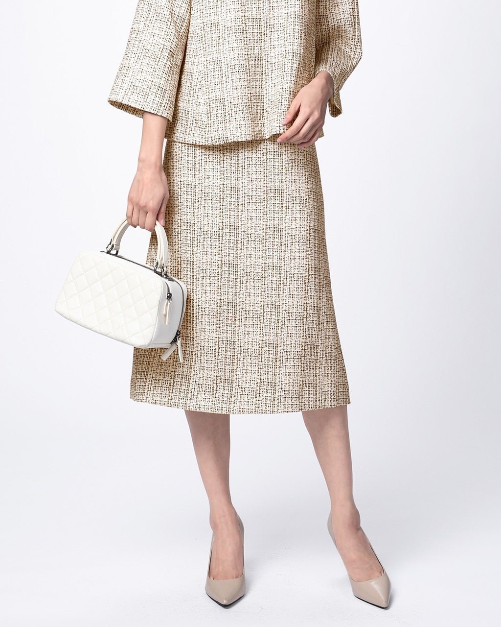 【ドゥクラッセ/DoCLASSE】のななこ織・パイピングスカート インテリア・キッズ・メンズ・レディースファッション・服の通販 founy(ファニー) 　ファッション　Fashion　レディースファッション　Fashion for Women　スカート　Skirts　ストレート　Straight, Straight Cut　ツイード　Twill, Twill Weave　プリント　Print, Printed Pattern　リアル　Real, Realistic　ベージュ|ID: prp329100004935367 ipo3291000000037037253