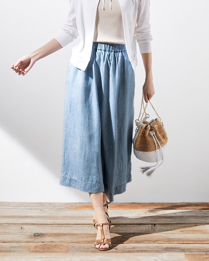 【ドゥクラッセ/DoCLASSE】のリヨセルデニム・ギャザースカウチョ インテリア・キッズ・メンズ・レディースファッション・服の通販 founy(ファニー) https://founy.com/ ファッション Fashion レディースファッション Fashion for Women パンツ Pants & Trousers おすすめ Recommended / Our Picks デニム Denim, Jeans Material フェミニン Feminine, Girly リネン Linen, Linen Fabric |ID: prp329100004935380 ipo3291000000037098937