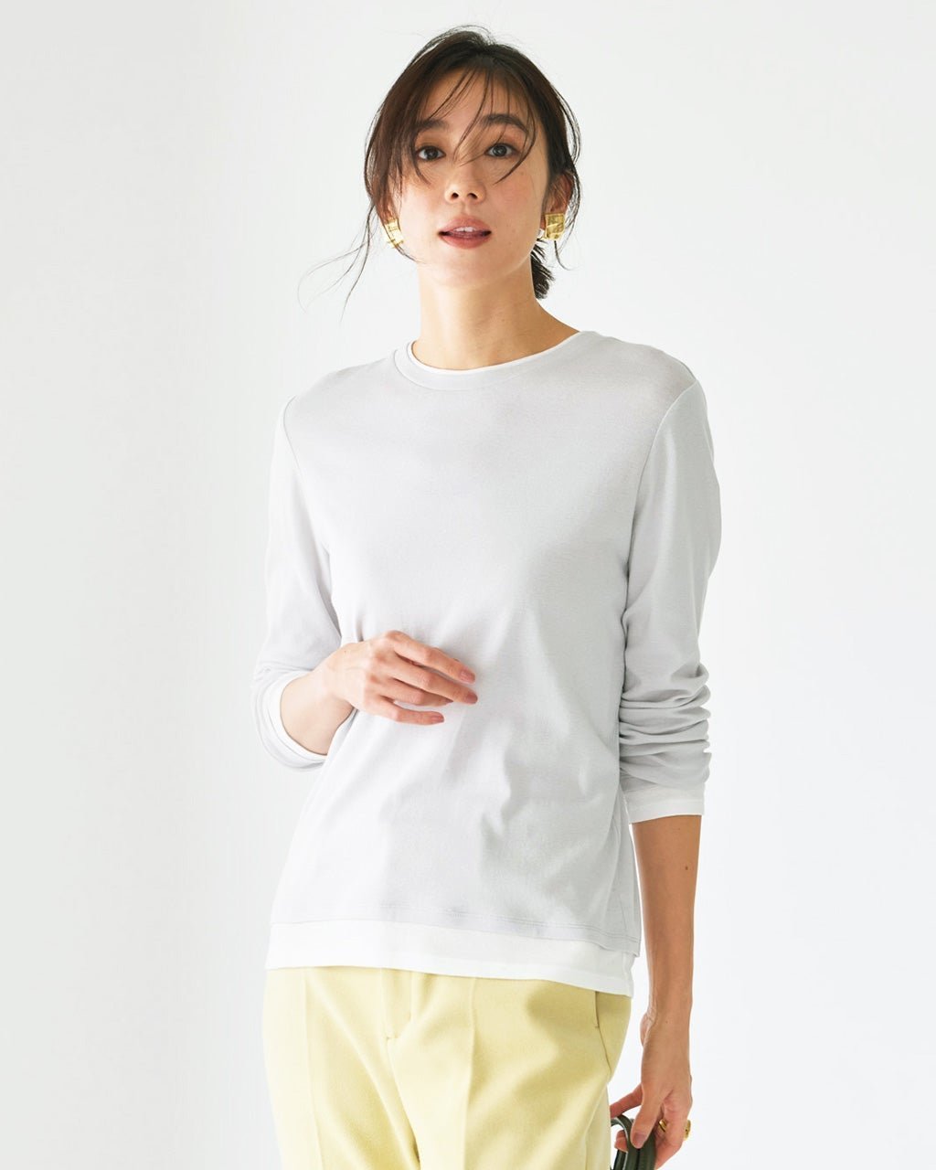 【ドゥクラッセ/DoCLASSE】のコットンガーゼ・配色クルーネック/長袖 人気、トレンドファッション・服の通販 founy(ファニー) 　ファッション　Fashion　レディースファッション　Fashion for Women　トップス・カットソー　Cut & Sew Tops　シャツ・ブラウス・オフィスカジュアル　Elegant Blouses & Button-Ups　ロングTシャツ・Tシャツ　Longline T-Shirts & Tees　カットソー・ベーシックTシャツ　Cut-and-Sewn Tops / Stretch Tees & Basics　カットソー　Cut and Sewn Top　人気　Popular, Best Seller　長袖　Long Sleeve, Full Sleeve　 other-1|ID: prp329100004935504 ipo3291000000037037698